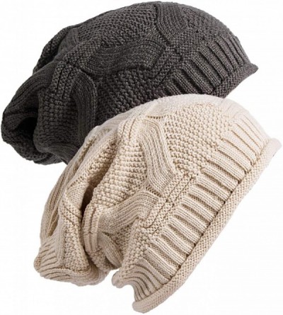 Skullies & Beanies Womens Slouchy Beanie Winter Knit Soft Hat for Women and Men - A-dark Grey/Beige - C818GU3U7L4 $10.24