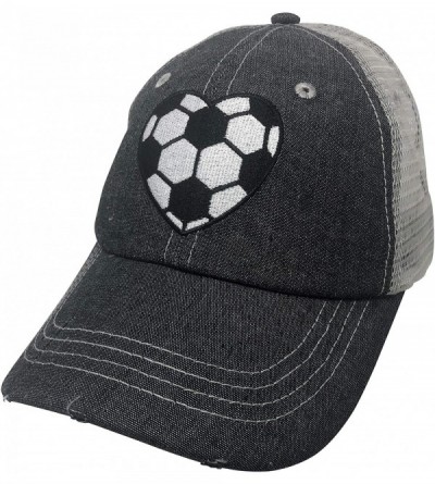Baseball Caps Embroidered Soccer Heart Mesh Trucker Style Hat Cap Soccer Mom Gift Mothers Day Dark Grey - C2192YHL2YI $43.38