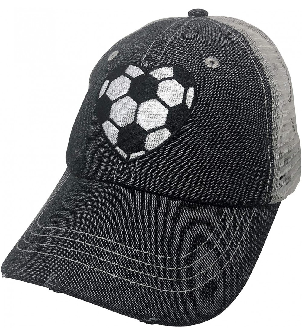 Baseball Caps Embroidered Soccer Heart Mesh Trucker Style Hat Cap Soccer Mom Gift Mothers Day Dark Grey - C2192YHL2YI $24.04