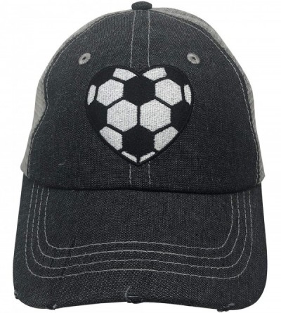 Baseball Caps Embroidered Soccer Heart Mesh Trucker Style Hat Cap Soccer Mom Gift Mothers Day Dark Grey - C2192YHL2YI $24.04