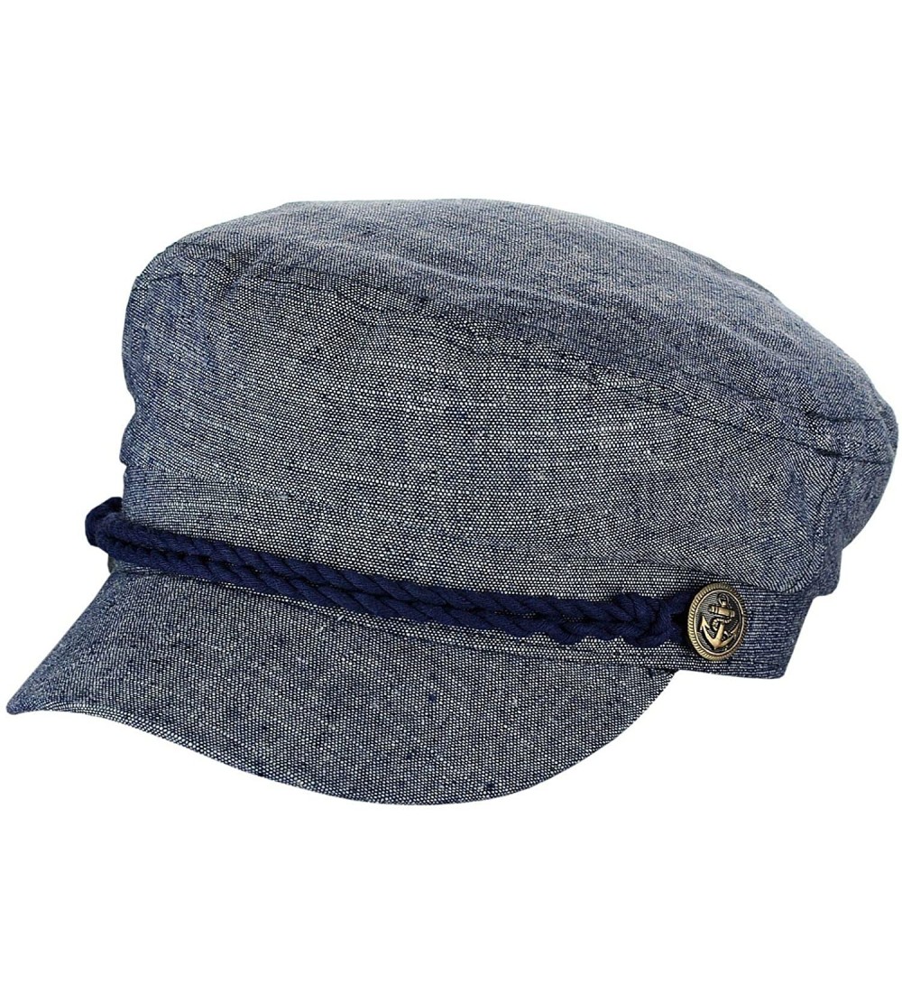 Newsboy Caps Unisex 100% Cotton Greek Fisherman Sailor Fiddler Driver Cap Hat - Denim Blue - CP18RM48CUD $12.75