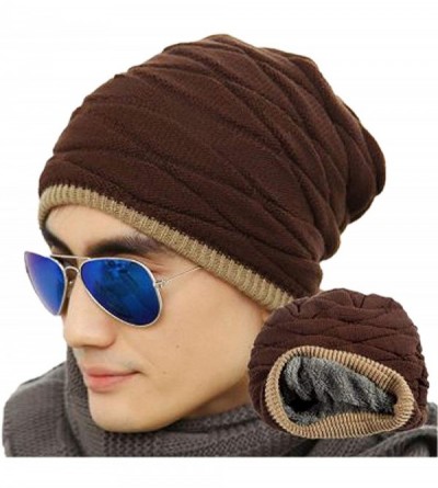 Skullies & Beanies Men's Soft Lined Thick Knit Skull Cap Warm Winter Slouchy Beanies Hat - Coffee - CY12949FRD9 $11.91