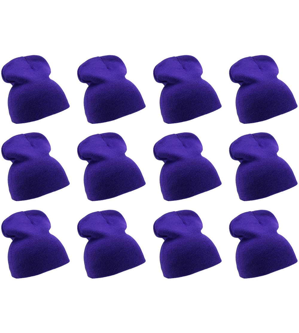 Skullies & Beanies Solid Color Short Winter Beanie Hat Knit Cap 12 Pack - Purple - C618H6QGUZE $31.05