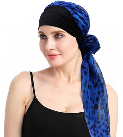 Skullies & Beanies Chemo Headwear Headwrap Scarf Cancer Caps Gifts for Hair Loss Women - Black Blue Leopard - CM18ED6GH8Q $15.39