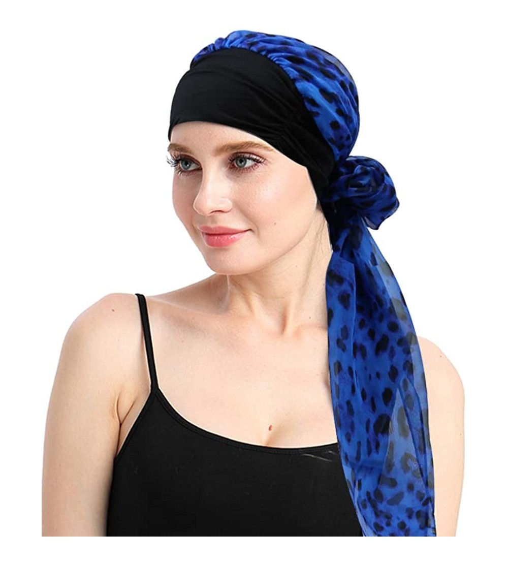 Skullies & Beanies Chemo Headwear Headwrap Scarf Cancer Caps Gifts for Hair Loss Women - Black Blue Leopard - CM18ED6GH8Q $15.39
