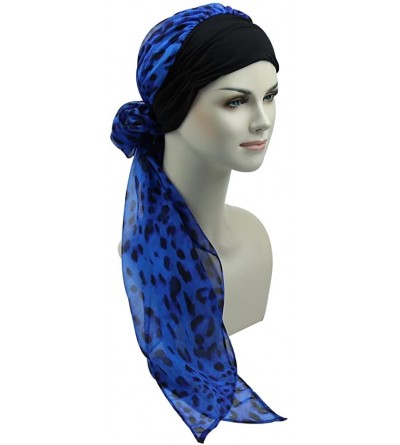 Skullies & Beanies Chemo Headwear Headwrap Scarf Cancer Caps Gifts for Hair Loss Women - Black Blue Leopard - CM18ED6GH8Q $15.39