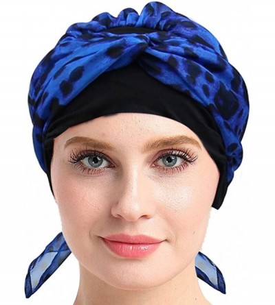 Skullies & Beanies Chemo Headwear Headwrap Scarf Cancer Caps Gifts for Hair Loss Women - Black Blue Leopard - CM18ED6GH8Q $15.39