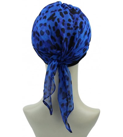 Skullies & Beanies Chemo Headwear Headwrap Scarf Cancer Caps Gifts for Hair Loss Women - Black Blue Leopard - CM18ED6GH8Q $15.39