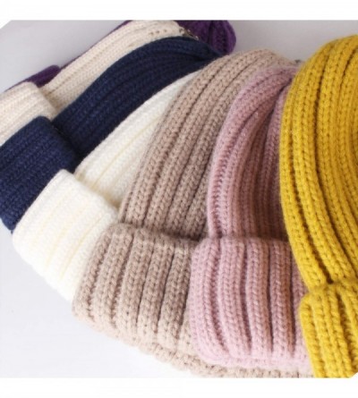 Skullies & Beanies Knit Beanie Hats for Women Double Layer Fleece Lined with Real Fur Pom Pom Winter Hat - CQ18GYHYMQT $12.60