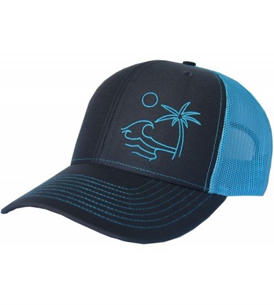 Baseball Caps Outdoor Trucker Hat Snapback - Surf Beach Design - Charcoal/Caribbean Blue - C818UXK3XC2 $43.22