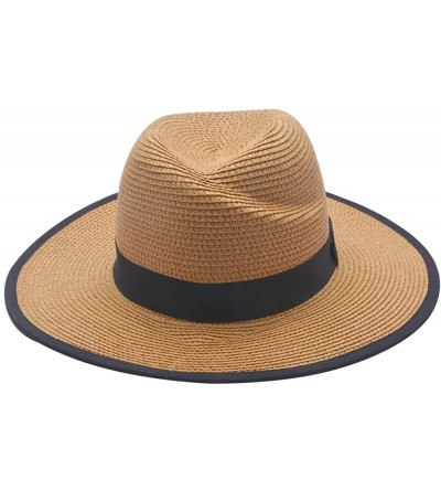 Sun Hats Unisex UV Protection Hat Packable & Adjustable Straw Hat Fedora Beach Sun Hat - Tan - CC18ERHI9LX $11.32