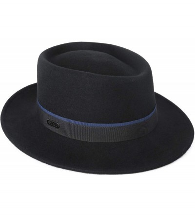 Fedoras Men's Wool Felt Pork Pie Fedora Hat Crushable Boater Derby Ribbon Cap - 132-black - CY18L9Q5K2T $15.93