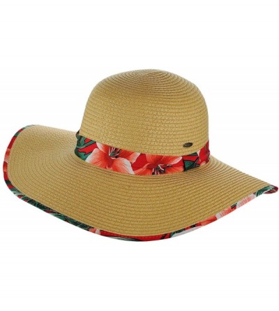 Sun Hats Women's Paper Weaved Crushable Beach UPF 50+ Floppy Brim Sun Hat with Print - Lily Red - C518QK2I23S $19.36