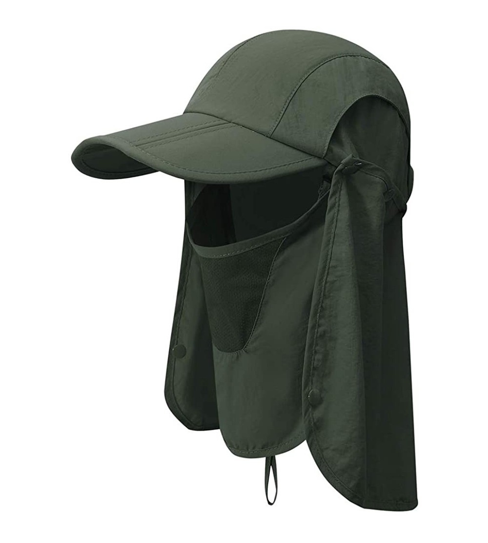 Sun Hats Sun Caps Fishing Hats UPF 50+ with Neck Flap Face Cover Sun Cap for Men Women Summer Outdoor Hat - Army Green - CC19...