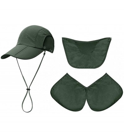 Sun Hats Sun Caps Fishing Hats UPF 50+ with Neck Flap Face Cover Sun Cap for Men Women Summer Outdoor Hat - Army Green - CC19...