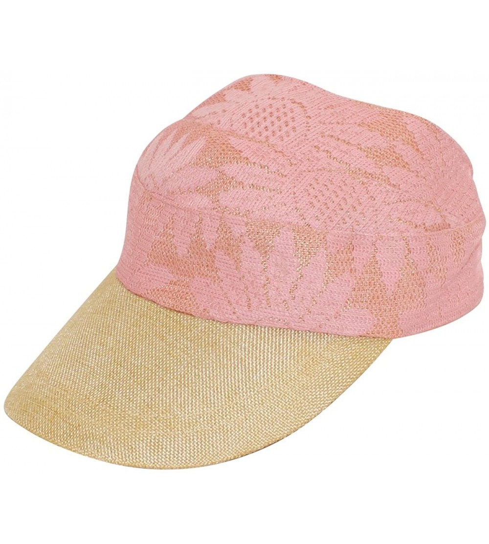 Sun Hats Women's Summer Sun Hat - Fancy Lace Covered Visor with Ribbon Tie - Pink - CQ11KU47UBP $19.12