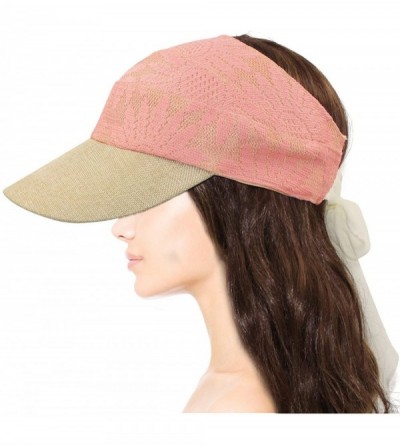 Sun Hats Women's Summer Sun Hat - Fancy Lace Covered Visor with Ribbon Tie - Pink - CQ11KU47UBP $19.12