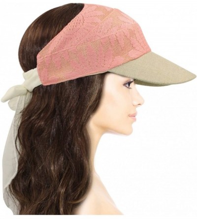 Sun Hats Women's Summer Sun Hat - Fancy Lace Covered Visor with Ribbon Tie - Pink - CQ11KU47UBP $19.12