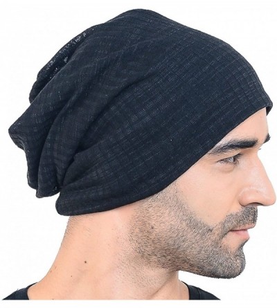 Skullies & Beanies Men Slouch Hollow Beanie Thin Summer Cap Skullcap B018h - Black - CQ121EHGVB1 $10.78