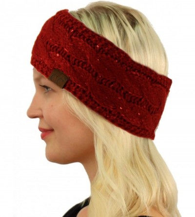 Cold Weather Headbands Winter Fuzzy Fleece Lined Thick Knitted Headband Headwrap Earwarmer - Sequins Red - CU18IICSG4W $23.41