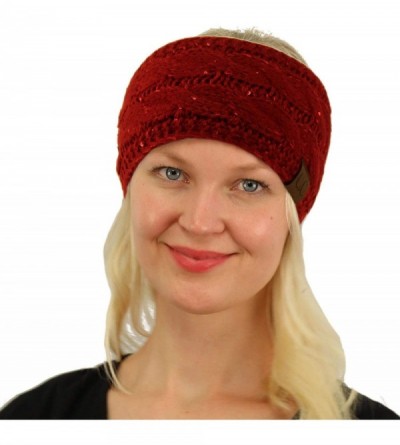 Cold Weather Headbands Winter Fuzzy Fleece Lined Thick Knitted Headband Headwrap Earwarmer - Sequins Red - CU18IICSG4W $14.29