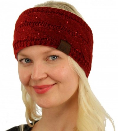 Cold Weather Headbands Winter Fuzzy Fleece Lined Thick Knitted Headband Headwrap Earwarmer - Sequins Red - CU18IICSG4W $14.29