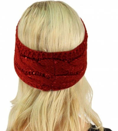 Cold Weather Headbands Winter Fuzzy Fleece Lined Thick Knitted Headband Headwrap Earwarmer - Sequins Red - CU18IICSG4W $14.29