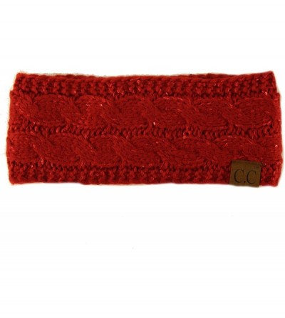 Cold Weather Headbands Winter Fuzzy Fleece Lined Thick Knitted Headband Headwrap Earwarmer - Sequins Red - CU18IICSG4W $14.29