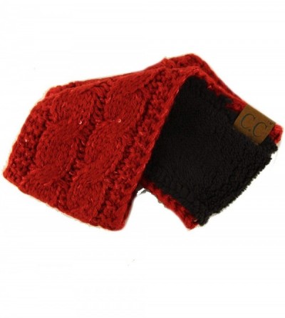 Cold Weather Headbands Winter Fuzzy Fleece Lined Thick Knitted Headband Headwrap Earwarmer - Sequins Red - CU18IICSG4W $14.29