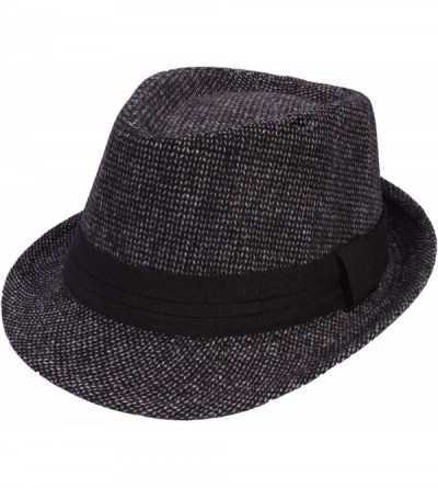 Fedoras Men's Women's Manhattan Structured Gangster Trilby Wool Fedora Hat Classic Timeless Light Weight - 0174 Black - CY18Z...