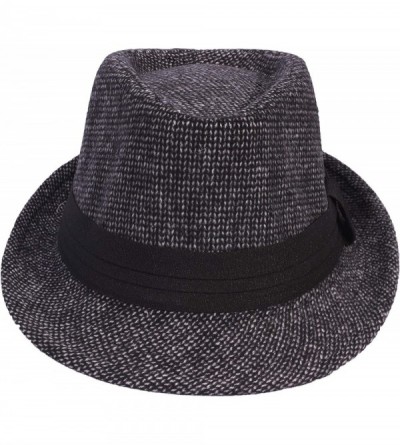 Fedoras Men's Women's Manhattan Structured Gangster Trilby Wool Fedora Hat Classic Timeless Light Weight - 0174 Black - CY18Z...