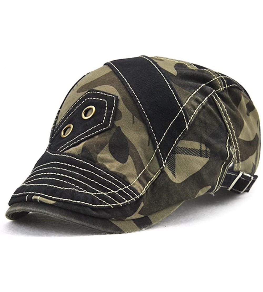 Newsboy Caps Men's Camo Flat Cap Duckbill Hat Newsboy Ivy Irish Cabbie Scally Cap - Black - CK18C9EY8NX $17.02