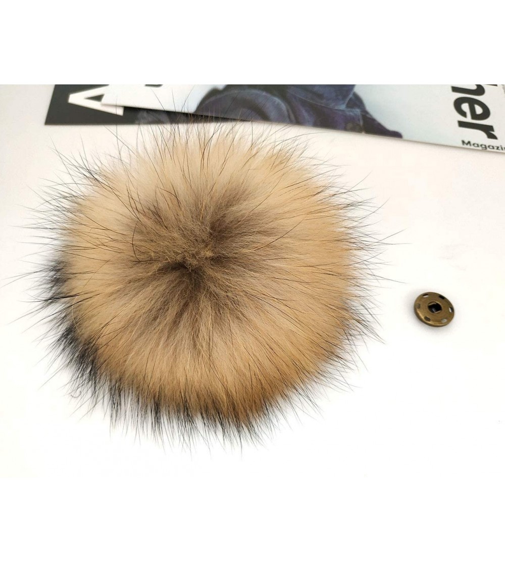 Skullies & Beanies 5" Real Raccoon Fur Pom Pom with Press Snap Button for Knitted Hat Beanie Hats- Detachable (Brown) - Brown...