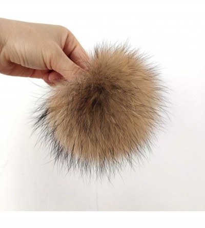 Skullies & Beanies 5" Real Raccoon Fur Pom Pom with Press Snap Button for Knitted Hat Beanie Hats- Detachable (Brown) - Brown...