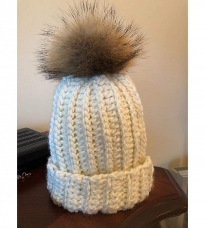 Skullies & Beanies 5" Real Raccoon Fur Pom Pom with Press Snap Button for Knitted Hat Beanie Hats- Detachable (Brown) - Brown...