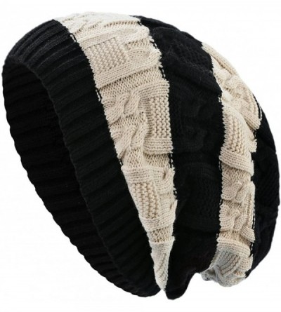Skullies & Beanies Unisex Trendy Beanie Warm Oversized Chunky Cable Knit Slouchy Woolen Hat - Black&beige - CU12O9Z6P2M $20.37