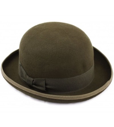 Fedoras Classic Melon Wool Felt Bowler Hat - Olive - CP18X3YGT3L $37.32