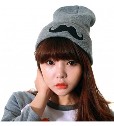 Skullies & Beanies Women Big Moustache Knit Beanie Crochet Rib Hat Cap Warm FFH084BLK - Gray - C911IFCMR5D $11.50