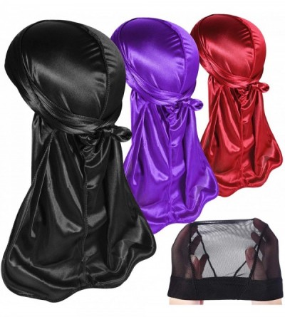 Skullies & Beanies 3PCS Silky Durags Pack for Men Waves- Satin Doo Rag- Award 1 Wave Cap - A-style B - C8194L8Z0WD $22.60