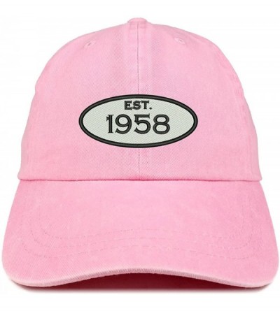 Baseball Caps Established 1958 Embroidered 62nd Birthday Gift Pigment Dyed Washed Cotton Cap - Pink - C1180NH6SGL $17.97