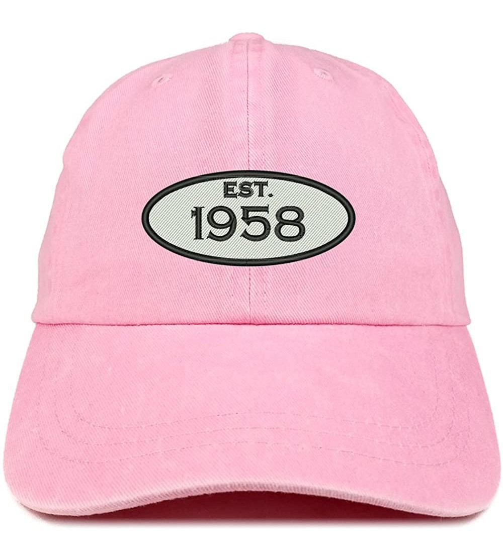 Baseball Caps Established 1958 Embroidered 62nd Birthday Gift Pigment Dyed Washed Cotton Cap - Pink - C1180NH6SGL $17.97