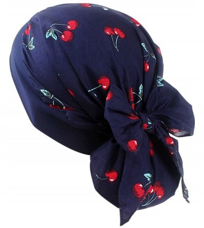 Skullies & Beanies Women's Muslim Floral Print Scarf Hat Stretch Turban Headwear for Cancer Chemo - Navy - CS18G7WAXZU $19.42