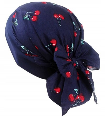 Skullies & Beanies Women's Muslim Floral Print Scarf Hat Stretch Turban Headwear for Cancer Chemo - Navy - CS18G7WAXZU $8.26