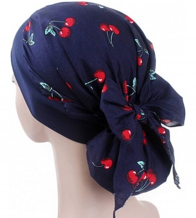 Skullies & Beanies Women's Muslim Floral Print Scarf Hat Stretch Turban Headwear for Cancer Chemo - Navy - CS18G7WAXZU $8.26