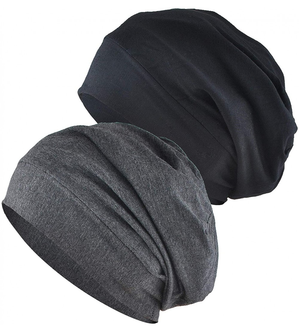 Skullies & Beanies Womens Sleeping 2 Pack Bonnet Slouchy - Black & Gray - C818Q35IICQ $14.76