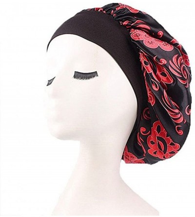 Skullies & Beanies Womens Sleep Night Cap Wide Band Floral Print Bonnet for Hair Beauty Polyester Chemo Hat Sleep Bonnet - Bl...