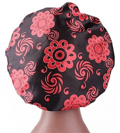 Skullies & Beanies Womens Sleep Night Cap Wide Band Floral Print Bonnet for Hair Beauty Polyester Chemo Hat Sleep Bonnet - Bl...