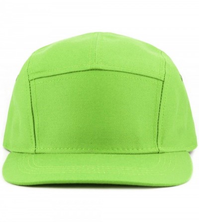 Baseball Caps Made in USA Cotton Twill 5 Panel Flat Brim Genuine Leather Brass Biker Board Cap - Lime Green - CO1895S0SMG $23.37
