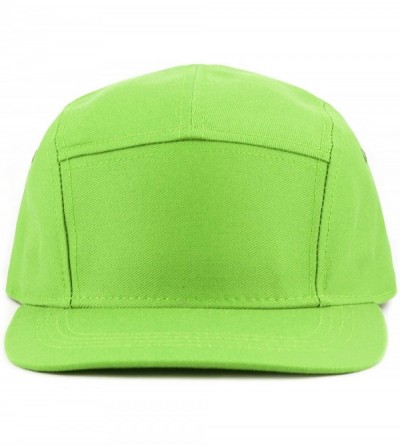 Baseball Caps Made in USA Cotton Twill 5 Panel Flat Brim Genuine Leather Brass Biker Board Cap - Lime Green - CO1895S0SMG $8.15