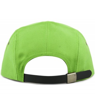 Baseball Caps Made in USA Cotton Twill 5 Panel Flat Brim Genuine Leather Brass Biker Board Cap - Lime Green - CO1895S0SMG $8.15